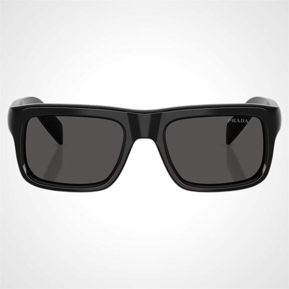 New PRADA Sunglasses Black Rectangle Square Grey Lens Men's 54mm - Picture 2 of 6